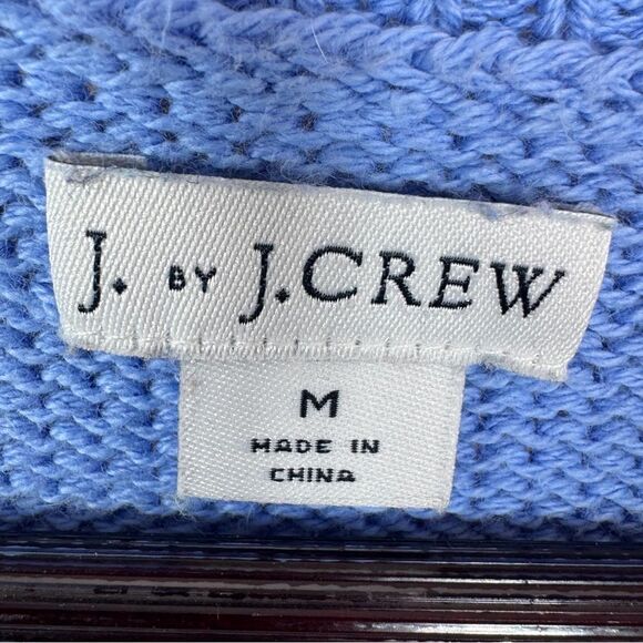 J. by J.Crew Scalloped Hem Crew Neck Sweater Blue Medium Cotton Preppy - Picture 9 of 12